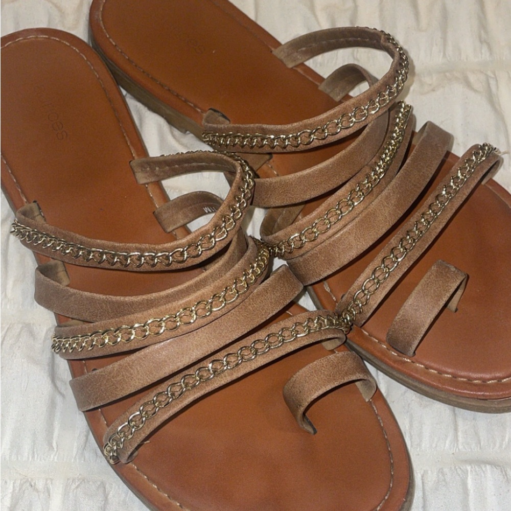 Stylish Brown Sandals with Chain Detail